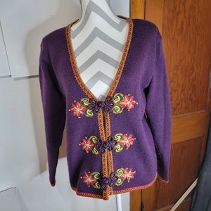 Womens Herman Geist Cardigan Sweater Hand Embroidery Wool Size Medium